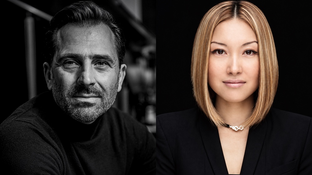 Environmental portrait on the left and a studio headshot on the right, side by side