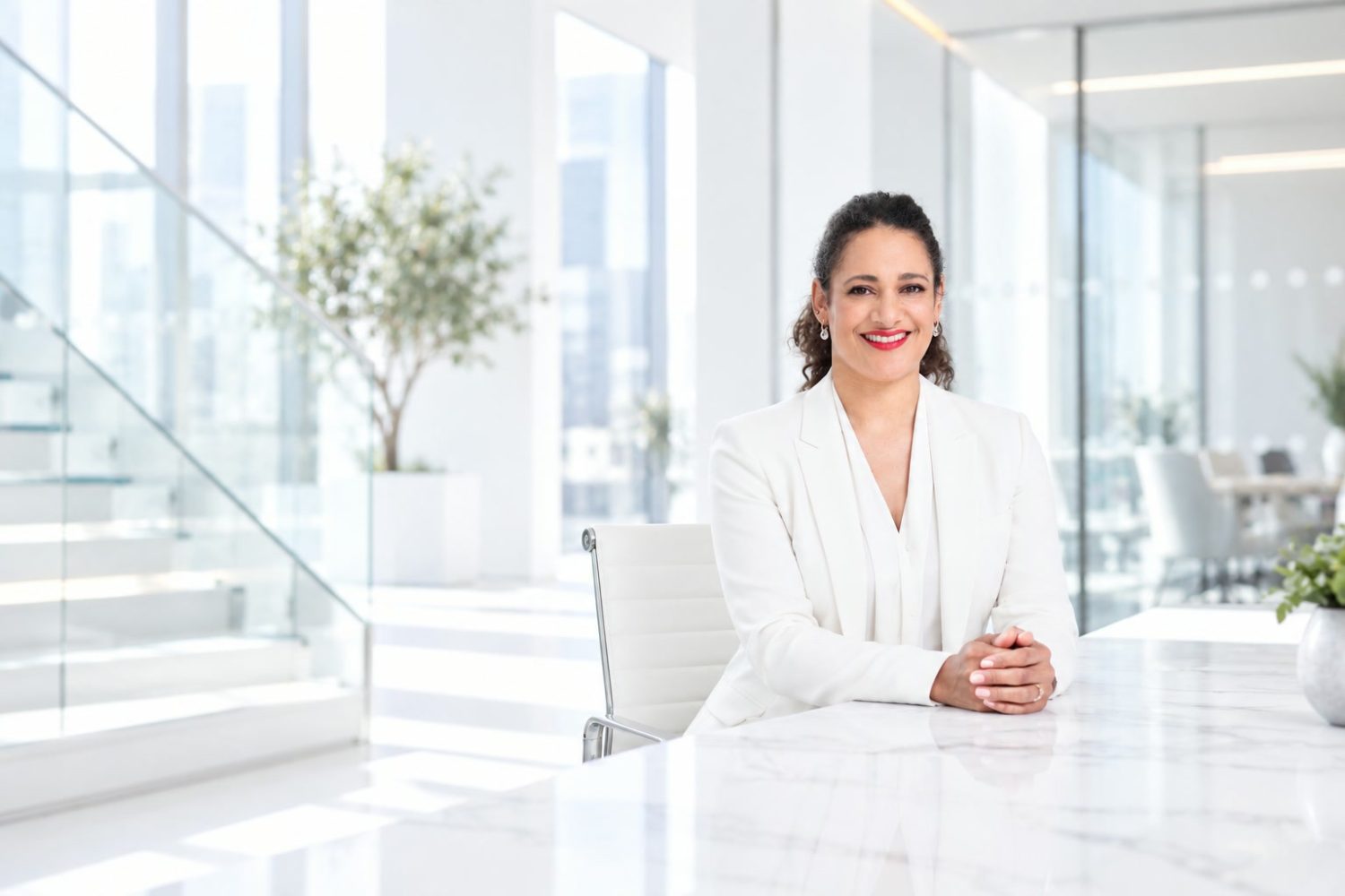 Corporate portrait photographed in London, with the office environment augmented