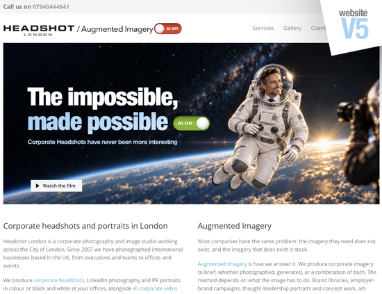 Headshot London website, fifth iteration